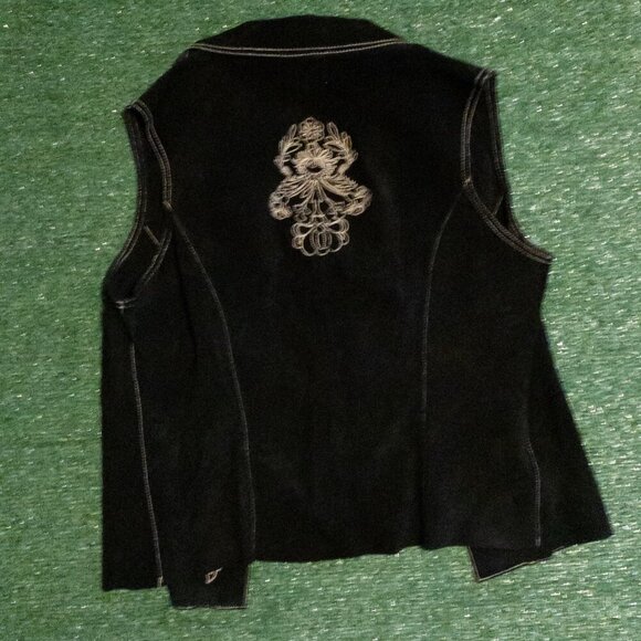 VINTAGE COLDWATER CREEK WOMENS BLACK LEATHER SUEDE EMBROIDERED FLORAL VEST SZ M - Picture 2 of 5